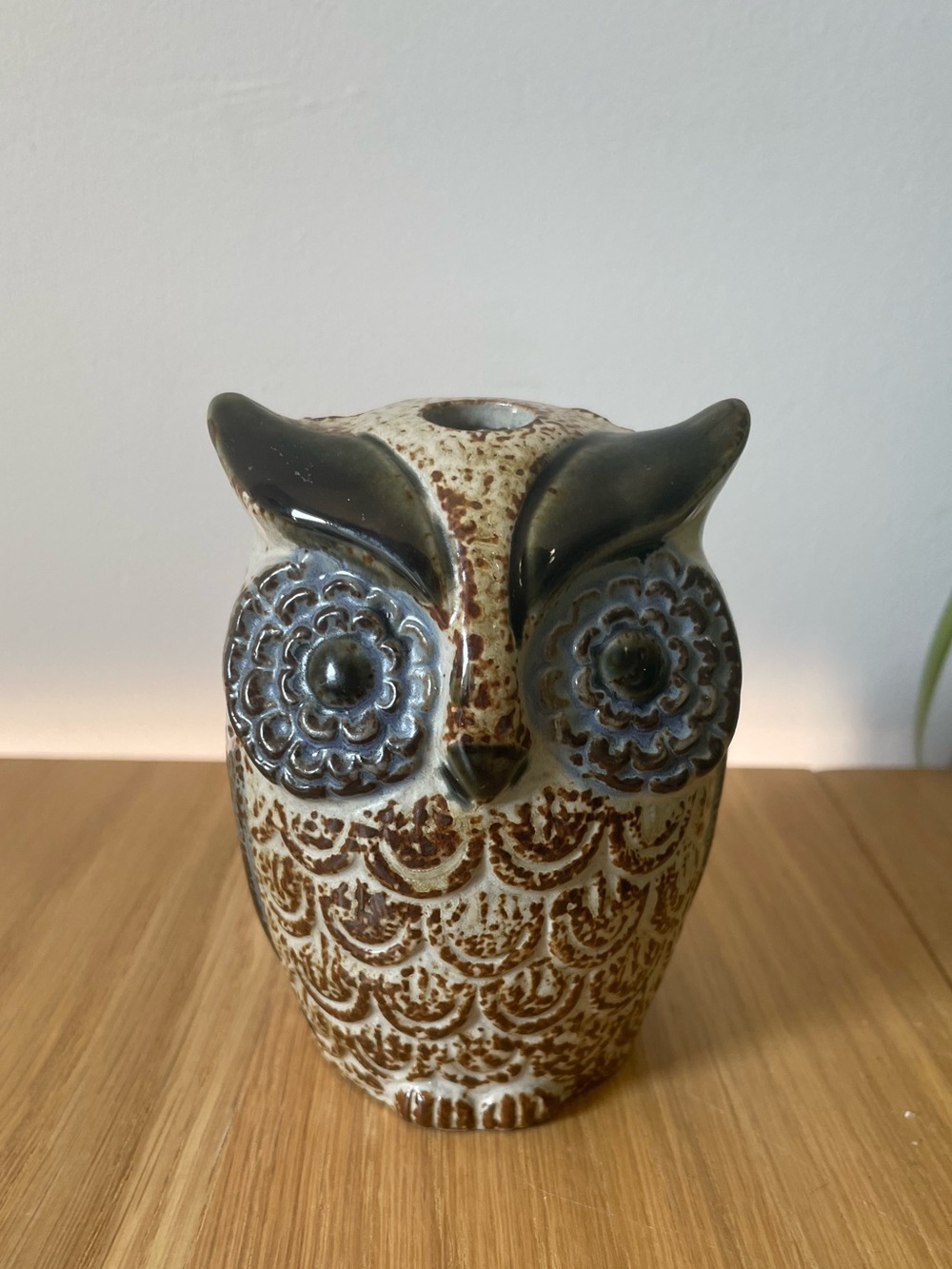 Vintage MCM Stoneware Owl Toothbrush Holder Bud Vase 1970s Japan